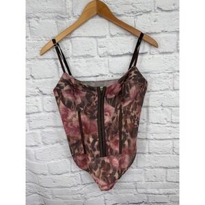 Free People Intimately Bodysuit Pink Floral Mesh Corset Fairy Grunge Y2K  XL